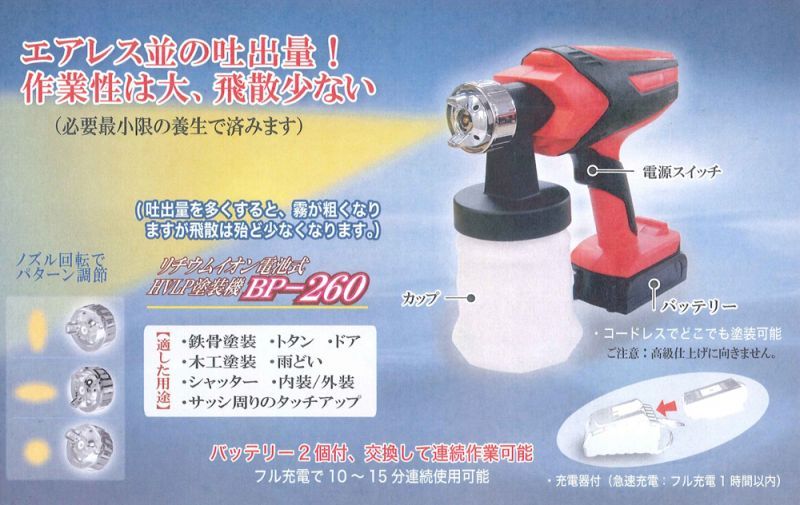 リチウムイオン電池式 Hvlp塗装機 Bp 260 精和産業 Seiwa リチウムイオン電池式 Hvlp塗装機 Bp 260 精和産業 Seiwa